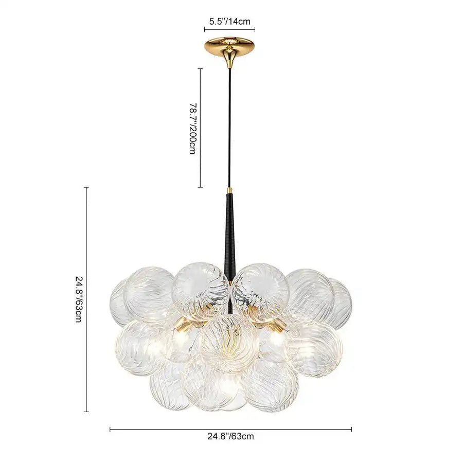 Modern Talia Sphere Cluster Pendant Light Hand-Blown Clear Glass Bubble Chandelier For Living Dining Bedroom