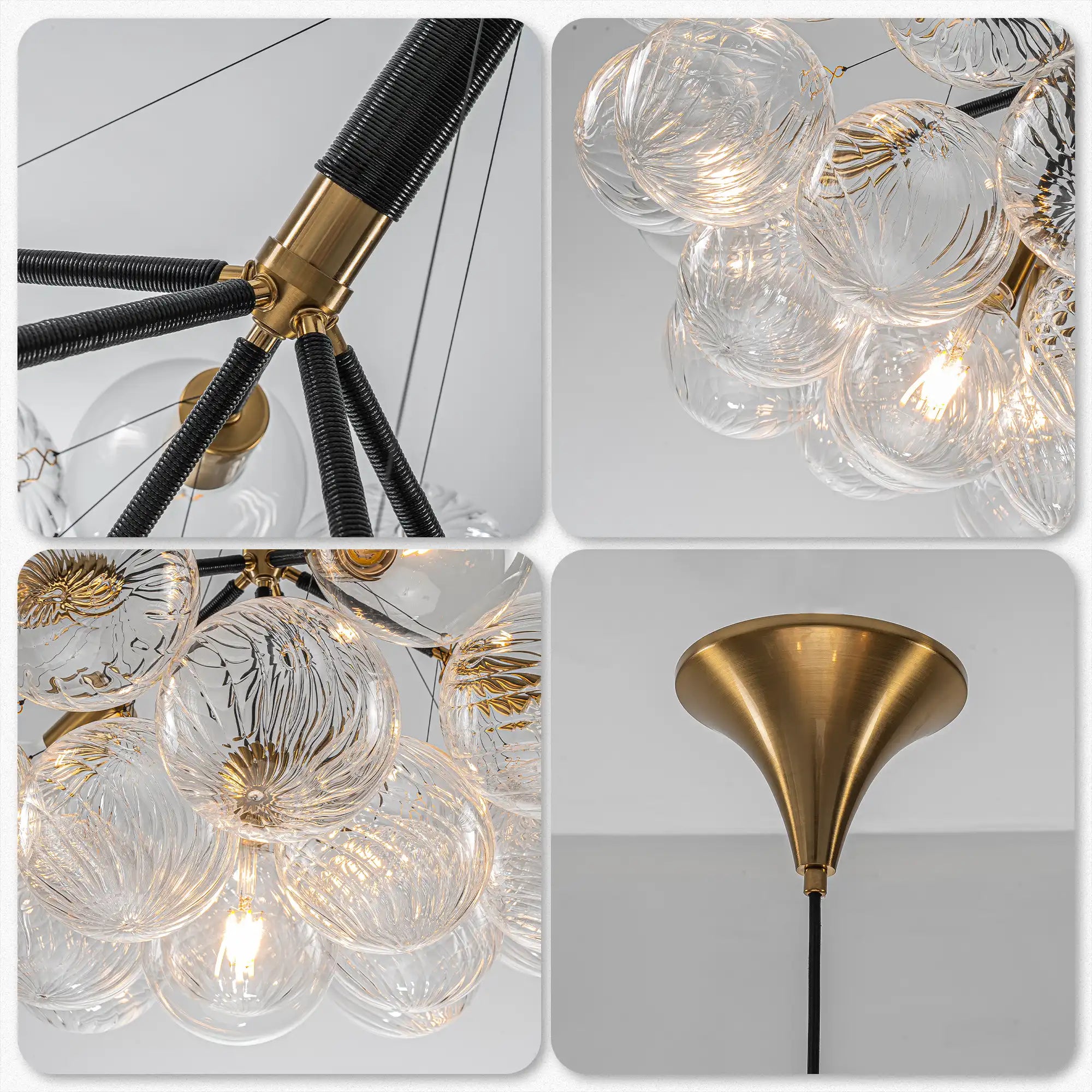 Modern Talia Sphere Cluster Pendant Light Hand-Blown Clear Glass Bubble Chandelier For Living Dining Bedroom