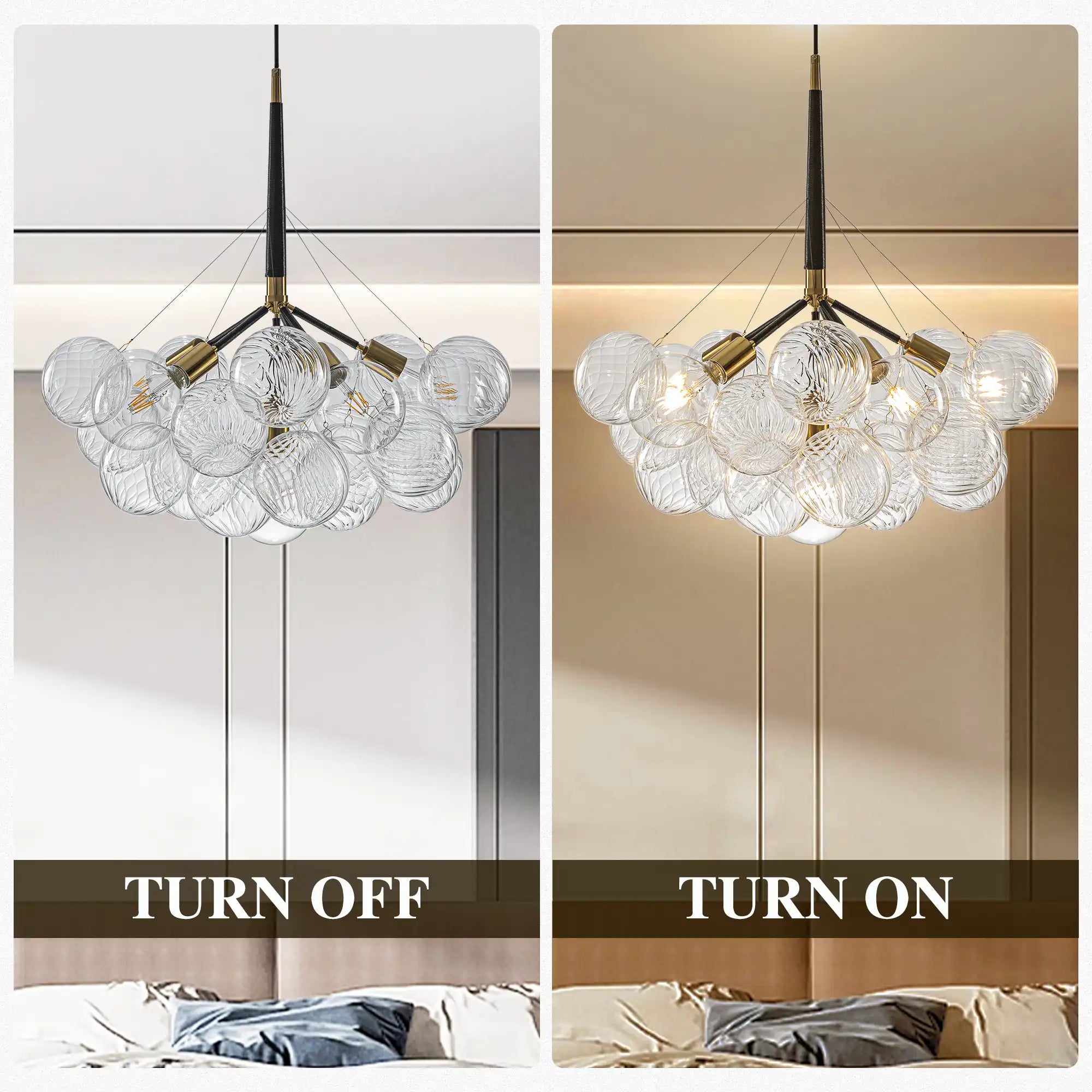 Modern Talia Sphere Cluster Pendant Light Hand-Blown Clear Glass Bubble Chandelier For Living Dining Bedroom