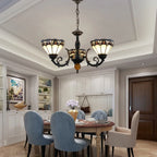 Tiffany-Style 3-Light Stained Glass Chandelier Vintage Art Nouveau Glass Chandelier For Dining Living Bedrooms
