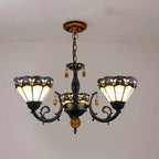 Tiffany-Style 3-Light Stained Glass Chandelier Vintage Art Nouveau Glass Chandelier For Dining Living Bedrooms
