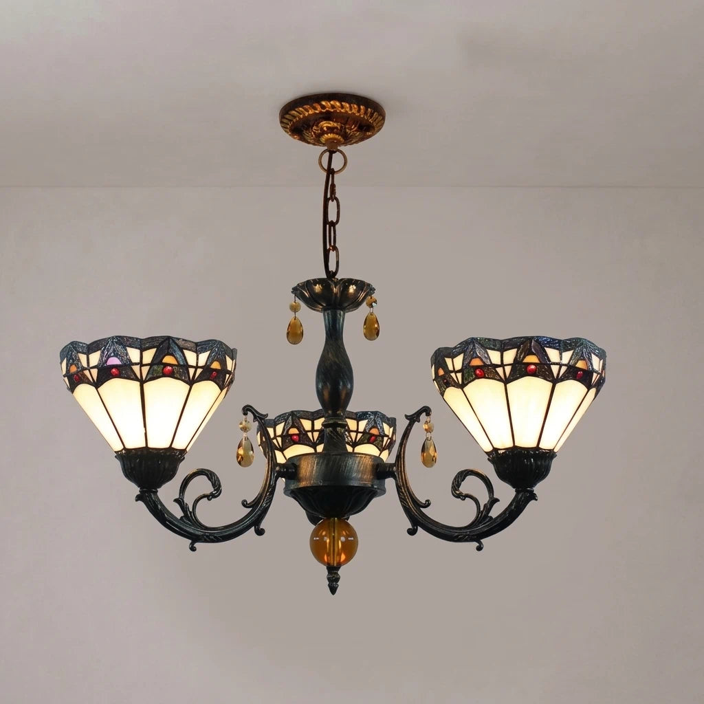 Tiffany-Style 3-Light Stained Glass Chandelier Vintage Art Nouveau Glass Chandelier For Dining Living Bedrooms