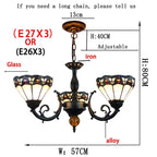 Tiffany-Style 3-Light Stained Glass Chandelier Vintage Art Nouveau Glass Chandelier For Dining Living Bedrooms