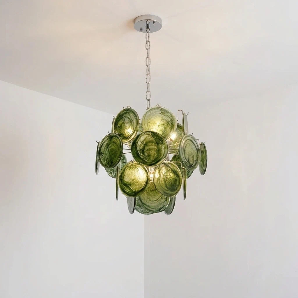 Grüner mehrstufiger Glaslüster im Murano-Stil Lelaina Künstlerische Pendelleuchte mit gestaffelten kreisförmigen Glasscheiben