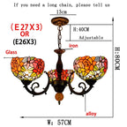 Tiffany Style 3-Light Stained Glass Chandelier Vintage Rose Floral Hanging Chandelier