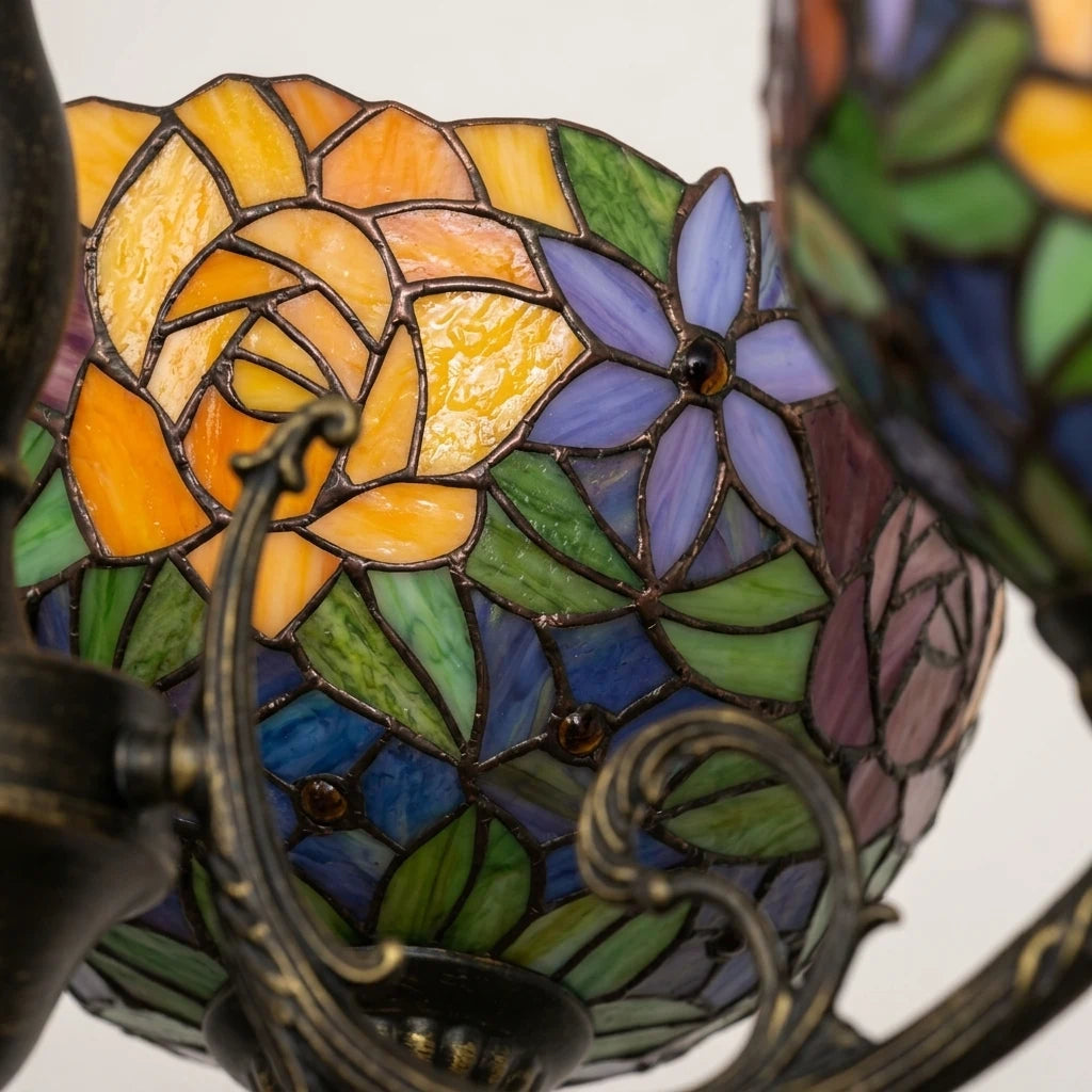 Tiffany Style 3-Light Stained Glass Chandelier Vintage Rose Floral Hanging Chandelier