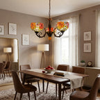 Tiffany Style 3-Light Stained Glass Chandelier Vintage Rose Floral Hanging Chandelier