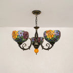 Tiffany Style 3-Light Stained Glass Chandelier Vintage Rose Floral Hanging Chandelier
