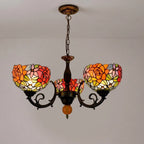 Tiffany Style 3-Light Stained Glass Chandelier Vintage Rose Floral Hanging Chandelier