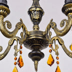 Yellow Tiffany-Style 5-Light Stained Glass Chandelier Vintage Amber Mosaic Glass Chandelier