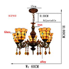 Yellow Tiffany-Style 5-Light Stained Glass Chandelier Vintage Amber Mosaic Glass Chandelier