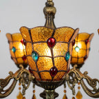 Yellow Tiffany-Style 5-Light Stained Glass Chandelier Vintage Amber Mosaic Glass Chandelier