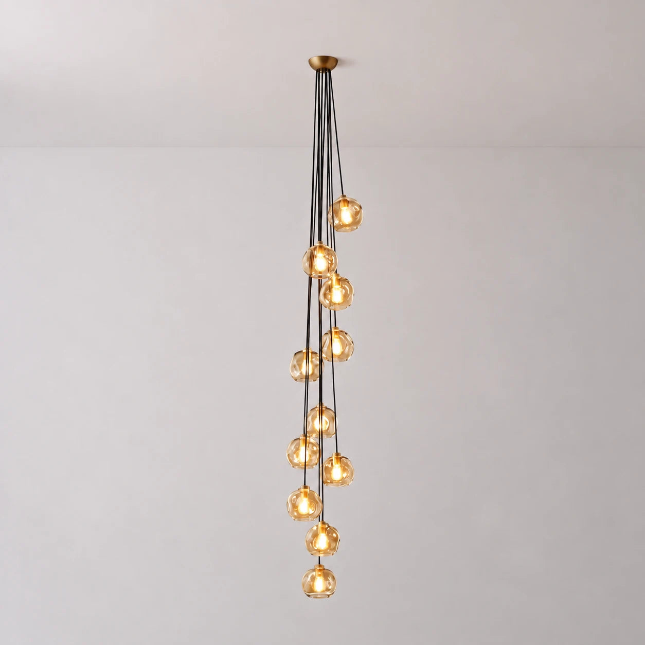 Modern Bubble Smoke Glass Cascade Pendant Light Contemporary Multi-Tier Globe Chandelier For Dining Living Foyers