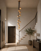 Modern Bubble Smoke Glass Cascade Pendant Light Contemporary Multi-Tier Globe Chandelier For Dining Living Foyers