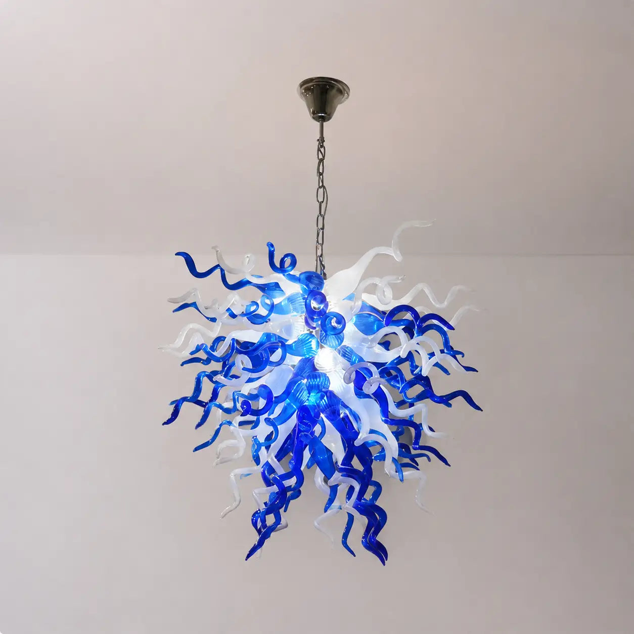 Blue & Clear Hand-Blown Glass Sculpture Chandelier Modern Art Glass Tentacle Pendant Light