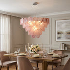 Murano Style Pink Glass Chandelier Lelaina Layered Blush Glass Disc Pendant Light