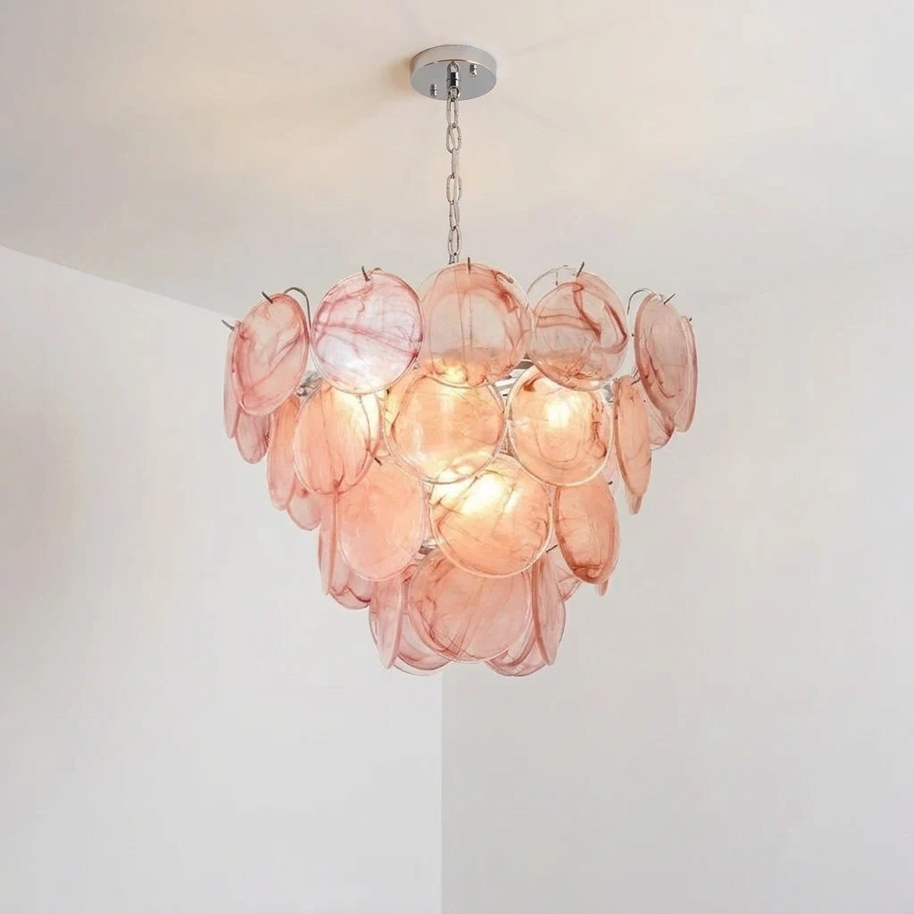 Murano Style Pink Glass Chandelier Lelaina Layered Blush Glass Disc Pendant Light