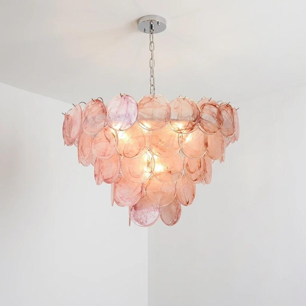Murano Style Pink Glass Chandelier Lelaina Layered Blush Glass Disc Pendant Light
