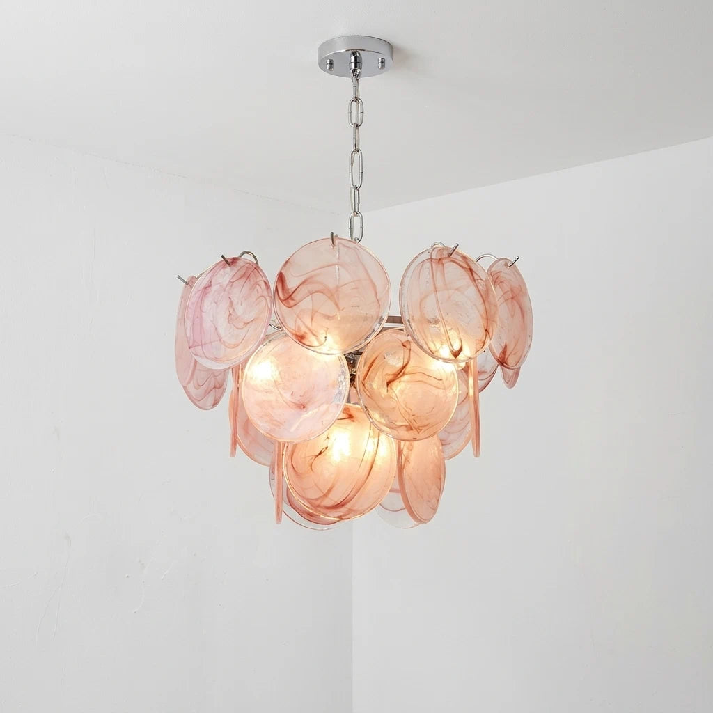 Murano Style Pink Glass Chandelier Lelaina Layered Blush Glass Disc Pendant Light