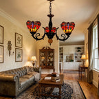3-Light Tiffany Style Stained Glass Chandelier with Red Dragonfly Shades and Antique Bronze Finish