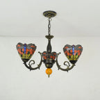 3-Light Tiffany Style Stained Glass Chandelier with Red Dragonfly Shades and Antique Bronze Finish