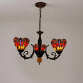 3-Light Tiffany Style Stained Glass Chandelier with Red Dragonfly Shades and Antique Bronze Finish
