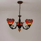 3-Light Tiffany Style Stained Glass Chandelier with Red Dragonfly Shades and Antique Bronze Finish