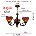 3-Light Tiffany Style Stained Glass Chandelier with Red Dragonfly Shades and Antique Bronze Finish