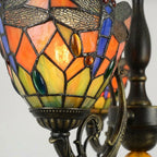3-Light Tiffany Style Stained Glass Chandelier with Red Dragonfly Shades and Antique Bronze Finish