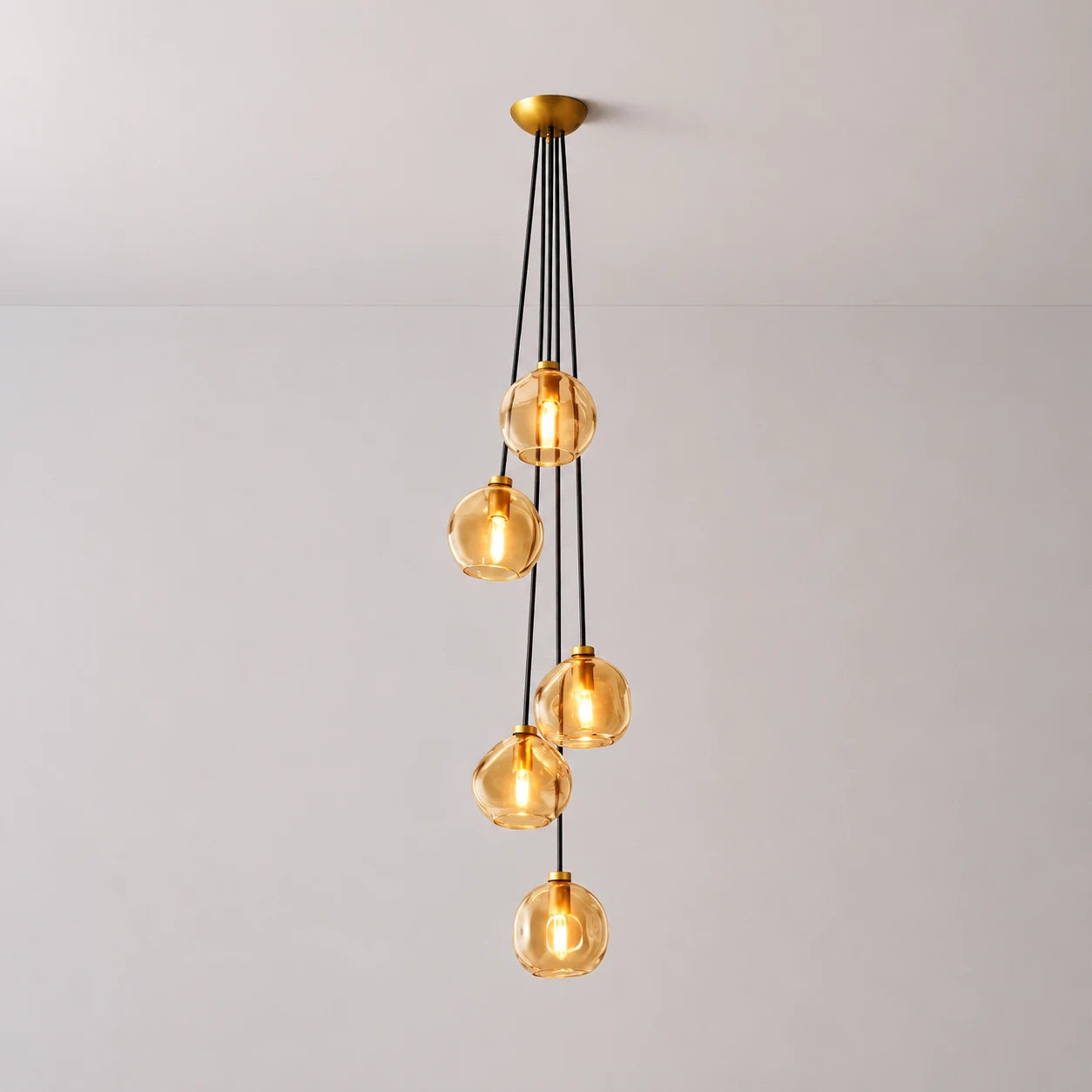 Modern Bubble Smoke Glass Cascade Pendant Light Contemporary Multi-Tier Globe Chandelier For Dining Living Foyers