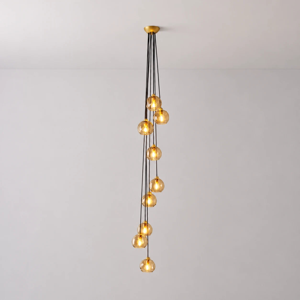 Modern Bubble Smoke Glass Cascade Pendant Light Contemporary Multi-Tier Globe Chandelier For Dining Living Foyers