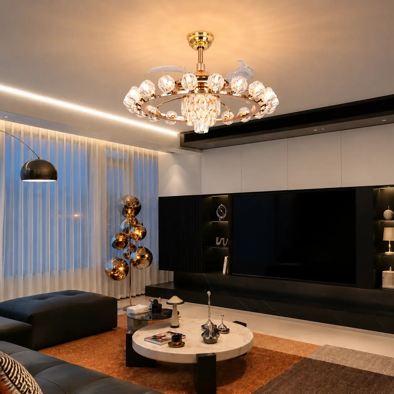 Modern Luxury Crystal Ceiling Fan Chandelier Light with Remote Control Fandolier Quiet Hanging lamp For Bedrooms Living