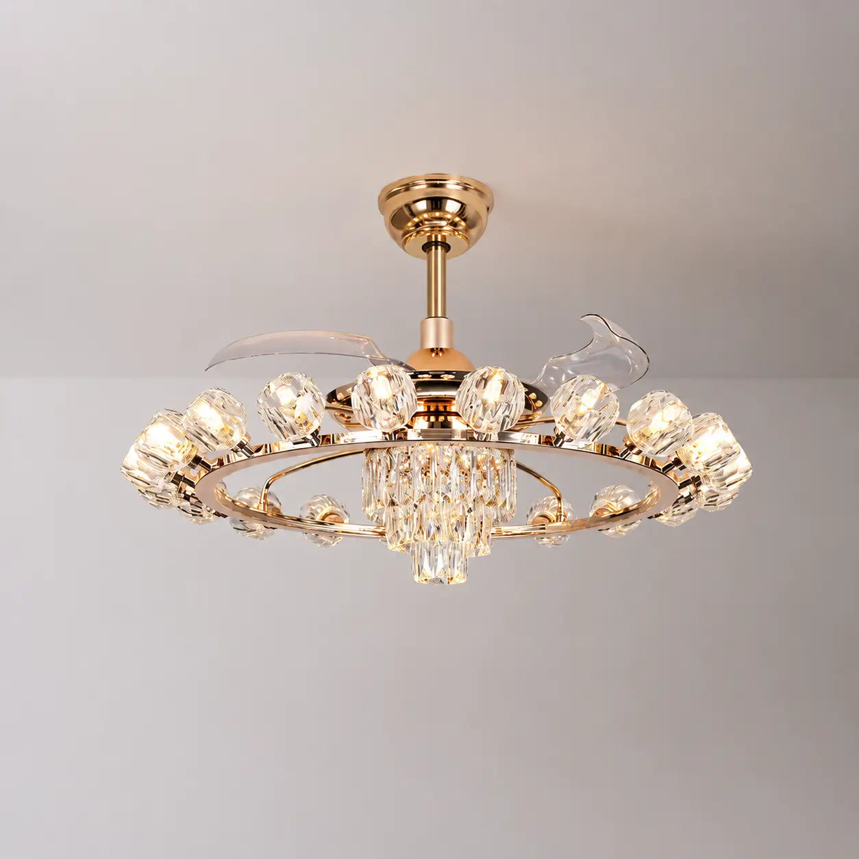 Modern Luxury Crystal Ceiling Fan Chandelier Light with Remote Control Fandolier Quiet Hanging lamp For Bedrooms Living