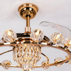 Modern Luxury Crystal Ceiling Fan Chandelier Light with Remote Control Fandolier Quiet Hanging lamp For Bedrooms Living