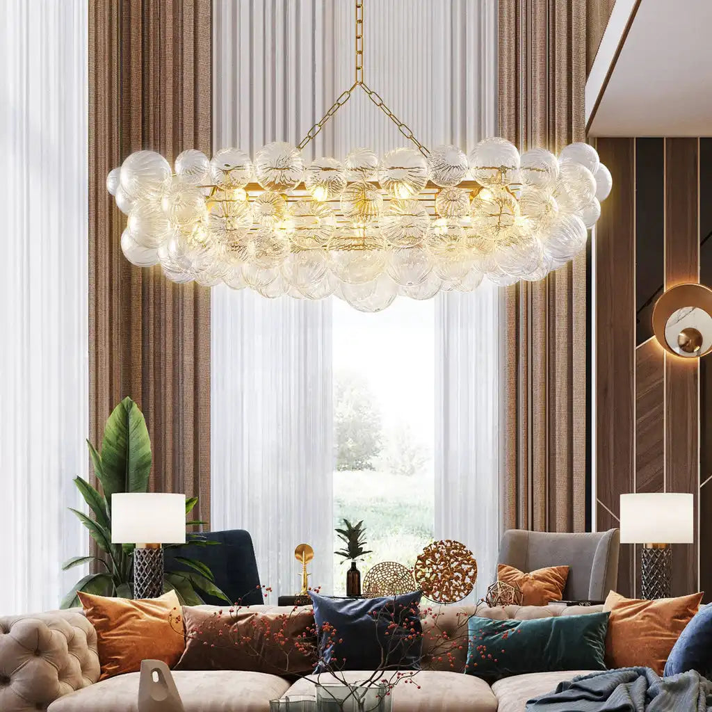 Rectangular Bubbles Chandelier Rectangular  Talia Style Glass Pendant Light Fixture Modern For Kitchen Island