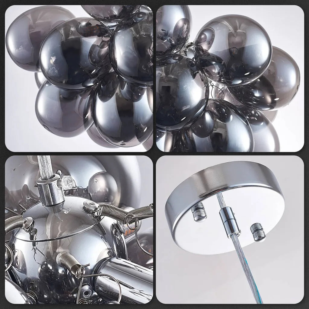 Obsidian Gloom Smoked Glass Bubble Chandelier Talia Grey Black Modern Cluster Glass Ball  Pendant Light