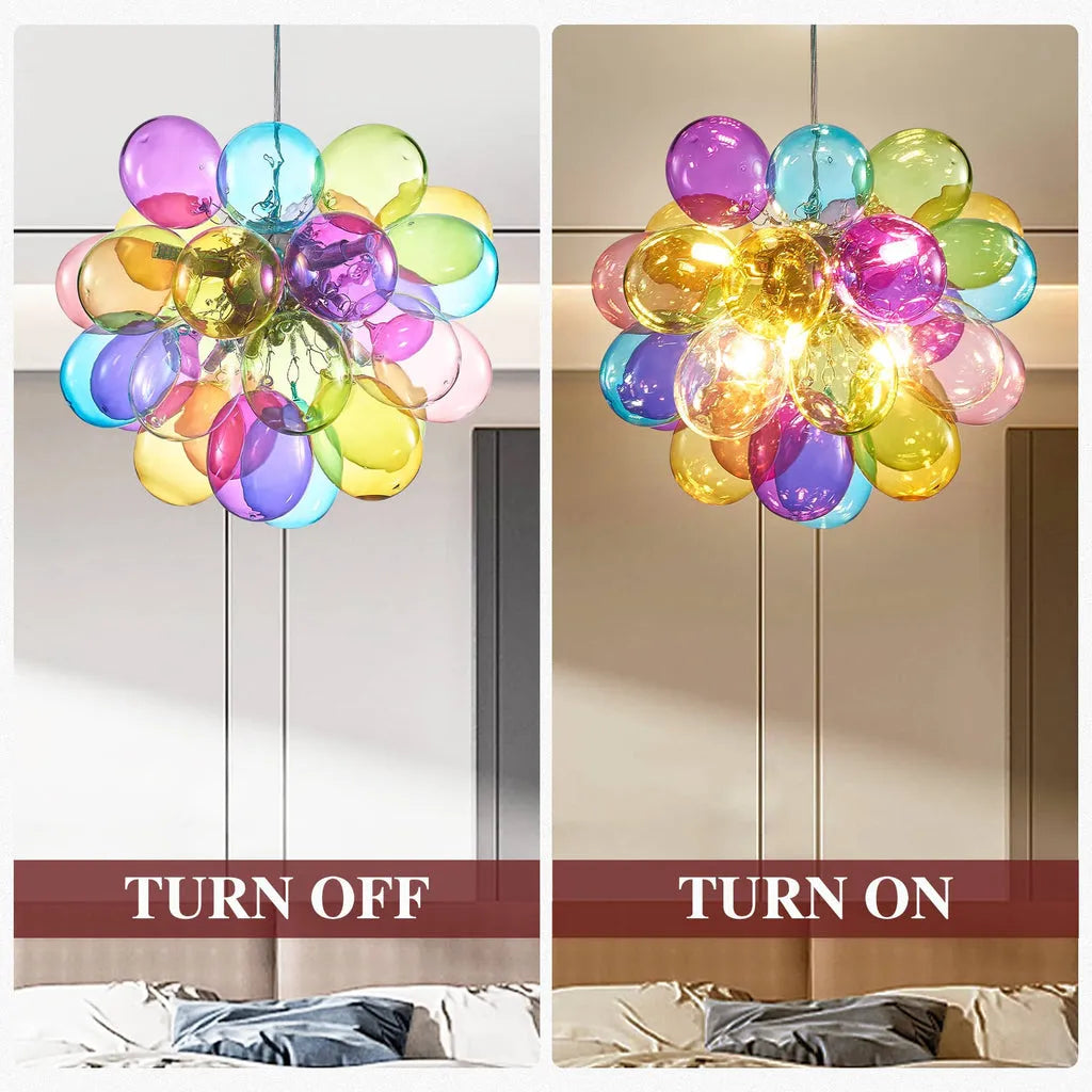Artistic Hand Blown Rainbow Bubble Chandelier Vibrant Multi Color Talia Cloud Glass Balls Pendant Light