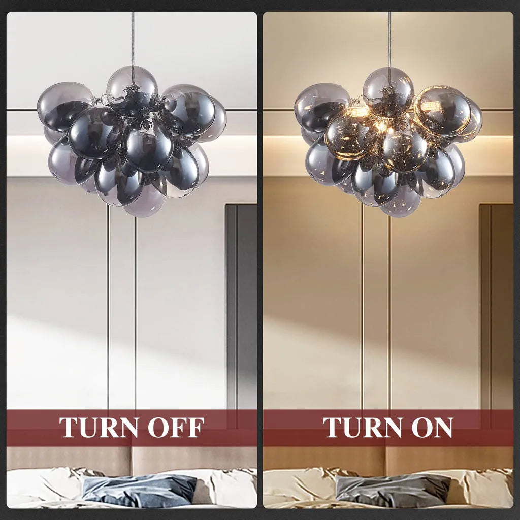 Obsidian Gloom Smoked Glass Bubble Chandelier Talia Grey Black Modern Cluster Glass Ball  Pendant Light