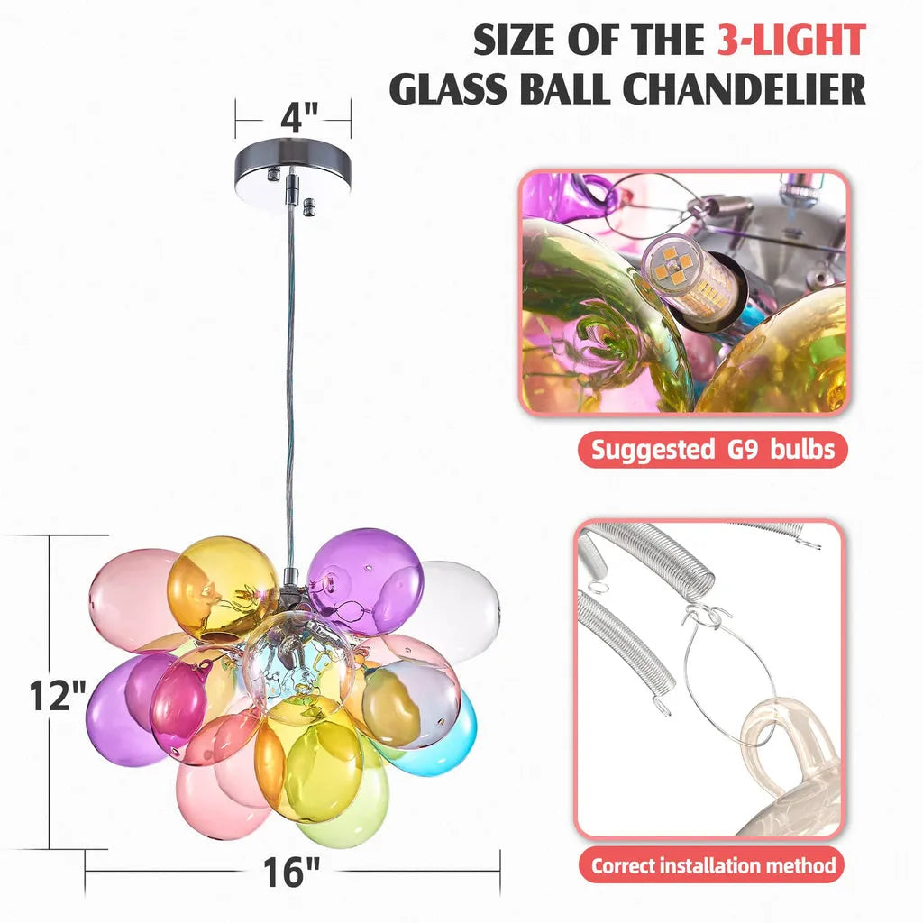 Artistic Hand Blown Rainbow Bubble Chandelier Vibrant Multi Color Talia Cloud Glass Balls Pendant Light