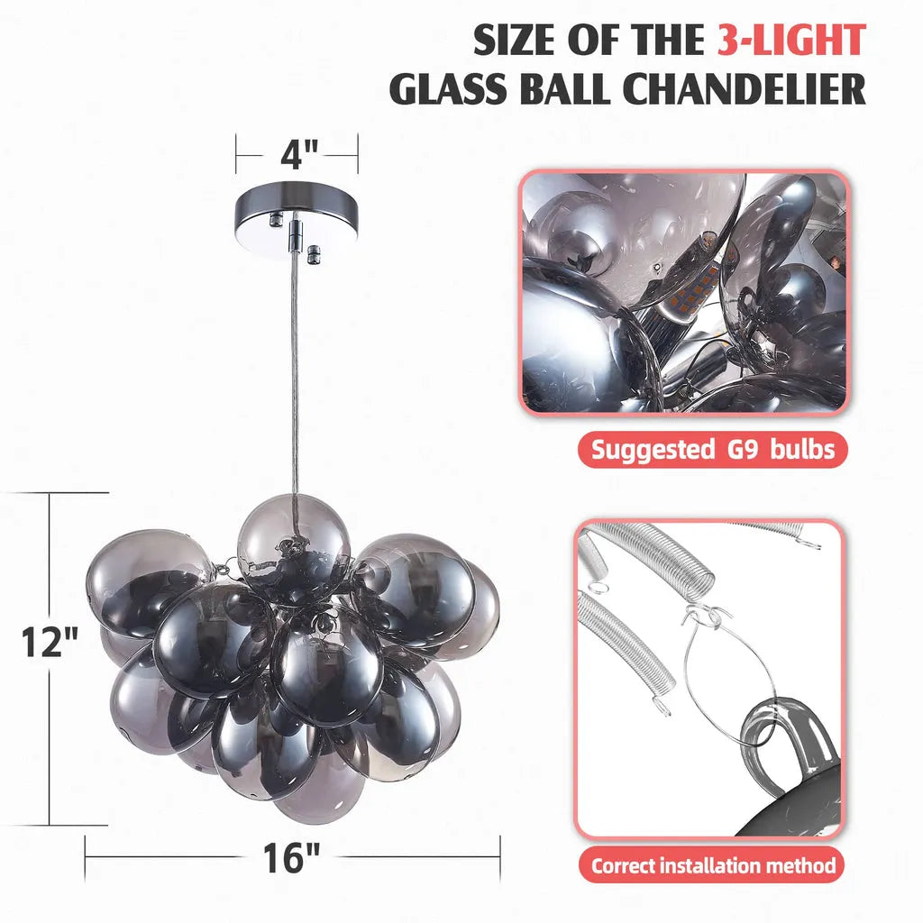 Obsidian Gloom Smoked Glass Bubble Chandelier Talia Grey Black Modern Cluster Glass Ball  Pendant Light