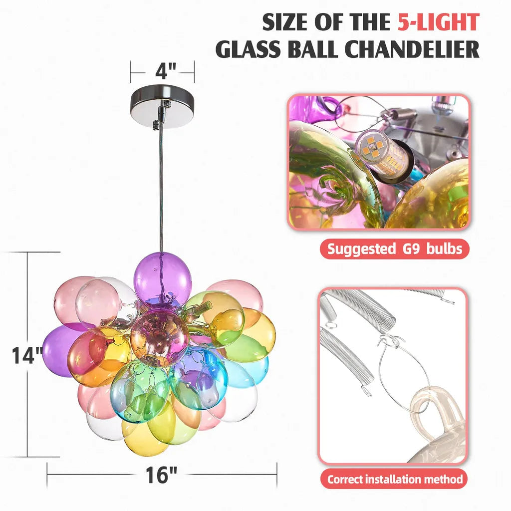 Artistic Hand Blown Rainbow Bubble Chandelier Vibrant Multi Color Talia Cloud Glass Balls Pendant Light