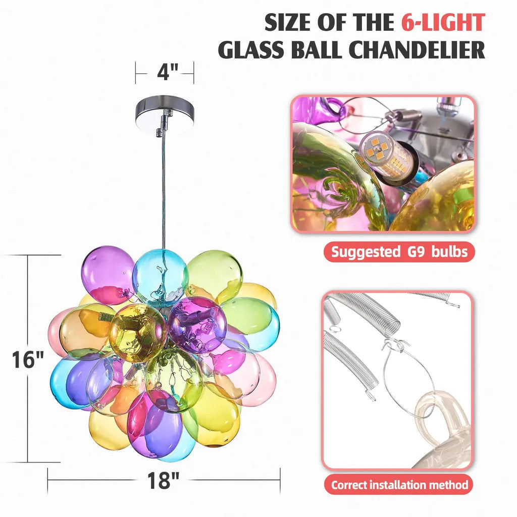 Artistic Hand Blown Rainbow Bubble Chandelier Vibrant Multi Color Talia Cloud Glass Balls Pendant Light