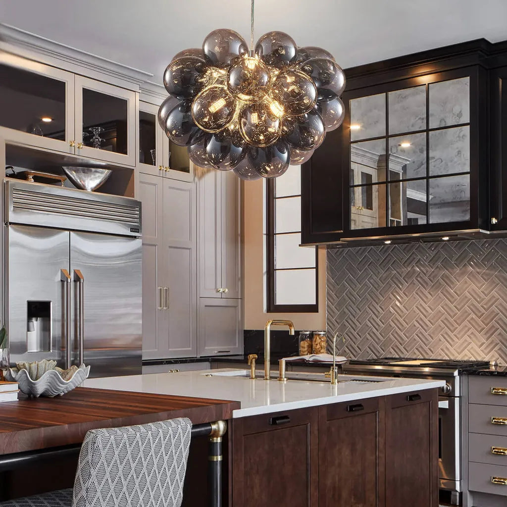 Obsidian Gloom Smoked Glass Bubble Chandelier Talia Grey Black Modern Cluster Glass Ball  Pendant Light