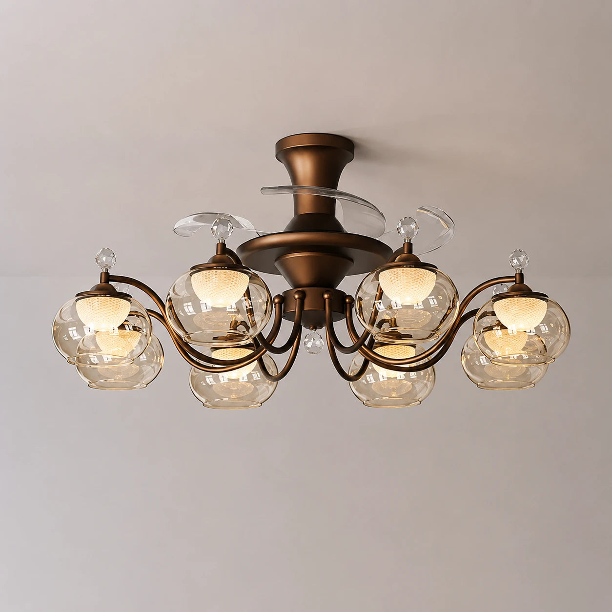 French Vintage Ceiling Fan with Light Glass Shade Flush Mount  Ceiling Fan Light Combo for Living Dining & Bedrooms