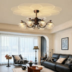 French Vintage Ceiling Fan with Light Glass Shade Flush Mount  Ceiling Fan Light Combo for Living Dining & Bedrooms