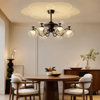 French Vintage Ceiling Fan with Light Glass Shade Flush Mount  Ceiling Fan Light Combo for Living Dining & Bedrooms