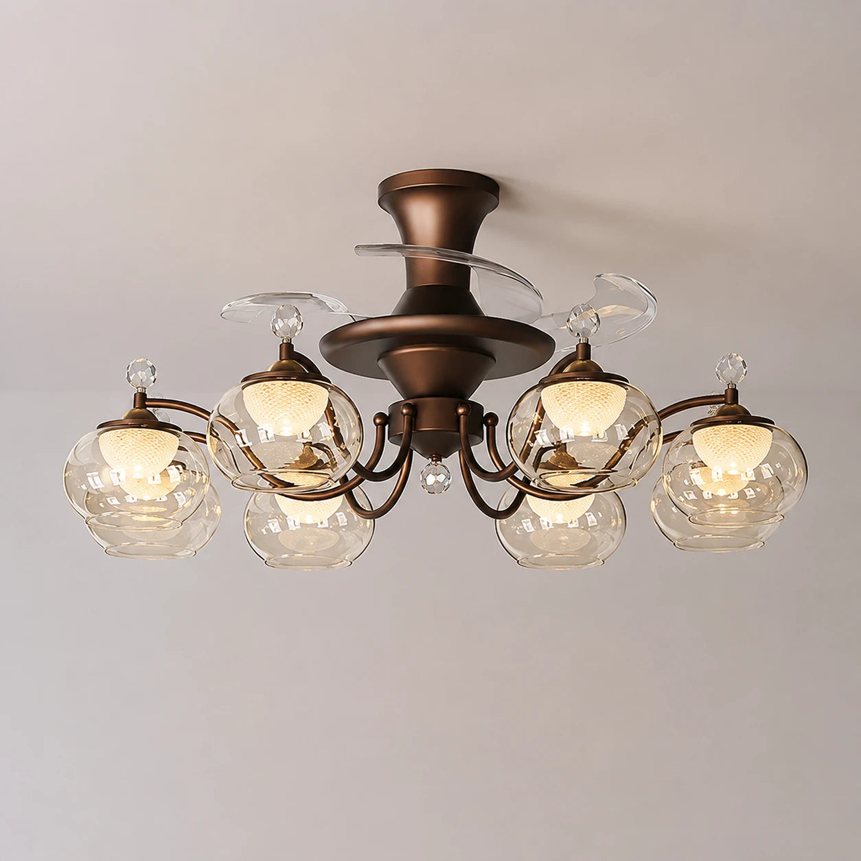 French Vintage Ceiling Fan with Light Glass Shade Flush Mount  Ceiling Fan Light Combo for Living Dining & Bedrooms