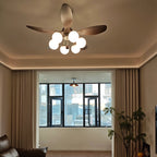 Mid Century Rustic Bubble Ceiling Fan with Light French Vintage High Airflow Fan Light Combo with Remote For Bedroom Living