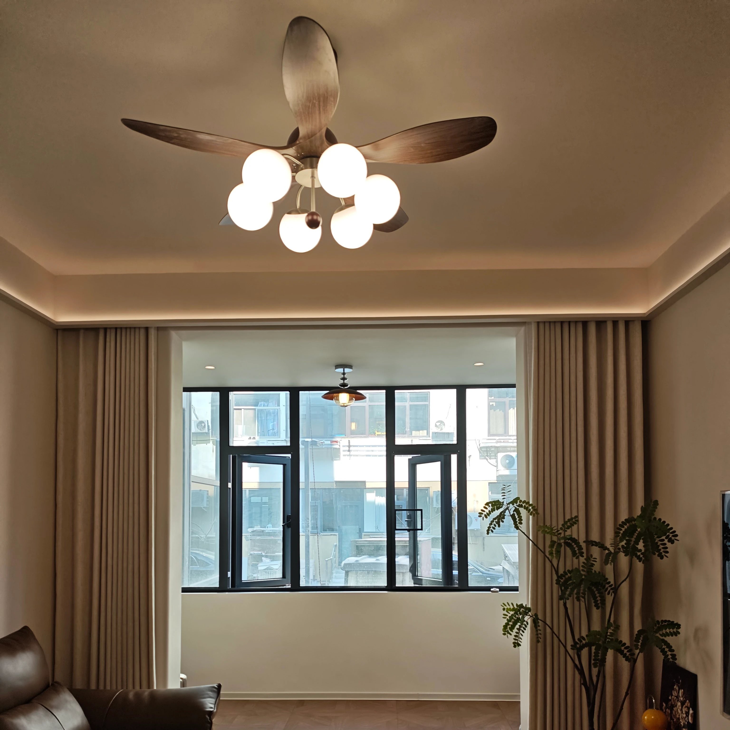 Mid Century Rustic Bubble Ceiling Fan with Light French Vintage High Airflow Fan Light Combo with Remote For Bedroom Living