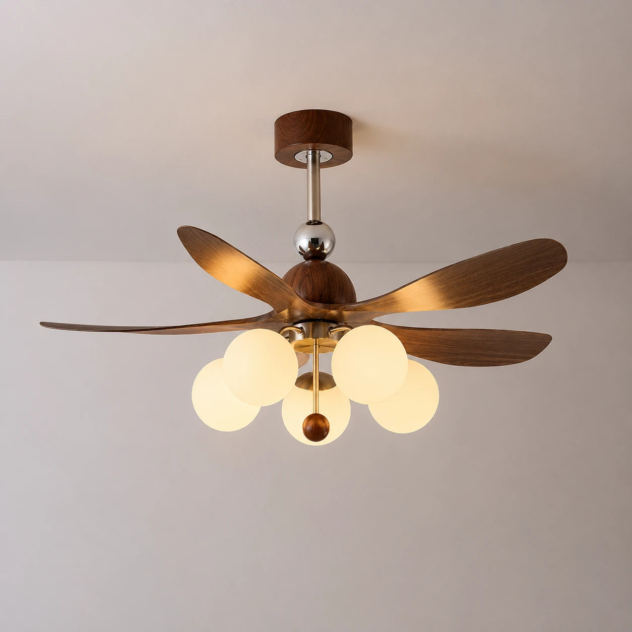 Mid Century Rustic Bubble Ceiling Fan with Light French Vintage High Airflow Fan Light Combo with Remote For Bedroom Living